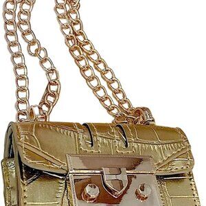 Mini Crocodile Embossed Metal Flap Clutch with Chain - Elegant Women's Square Ba